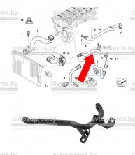 Трубка системы охлаждения пластиковая (Саксофон) Aveo,Lacetti,Cruze 1.6 (109л.с) LONGHO